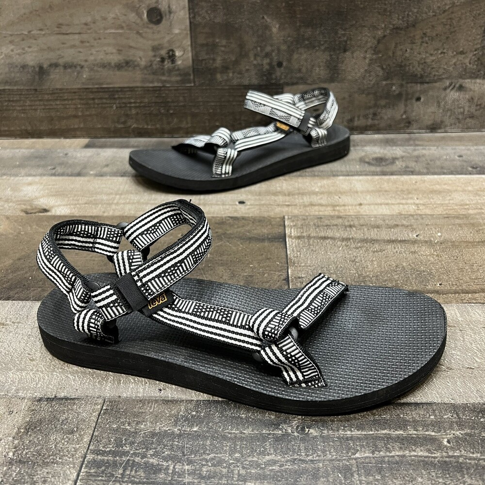 Teva Womens Black/White Pattern Strappy Slingback Sandals Size 10